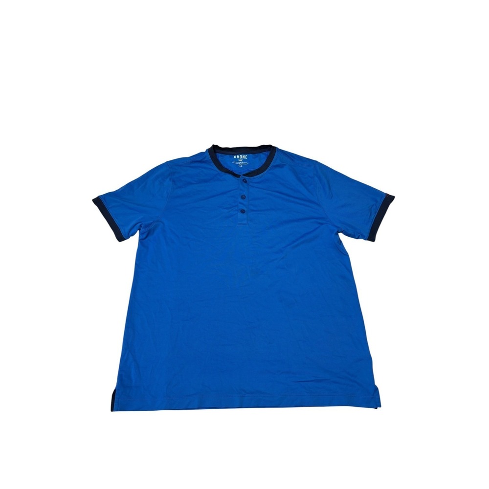 Rhone Delta Pique Henley Shirt Mens Large Blue Short Sleeve Performance